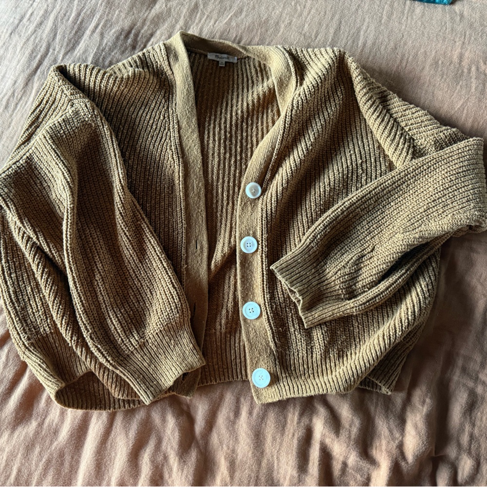 Madewell Tan Ribbed organic cotton Cardigan with Buttons
